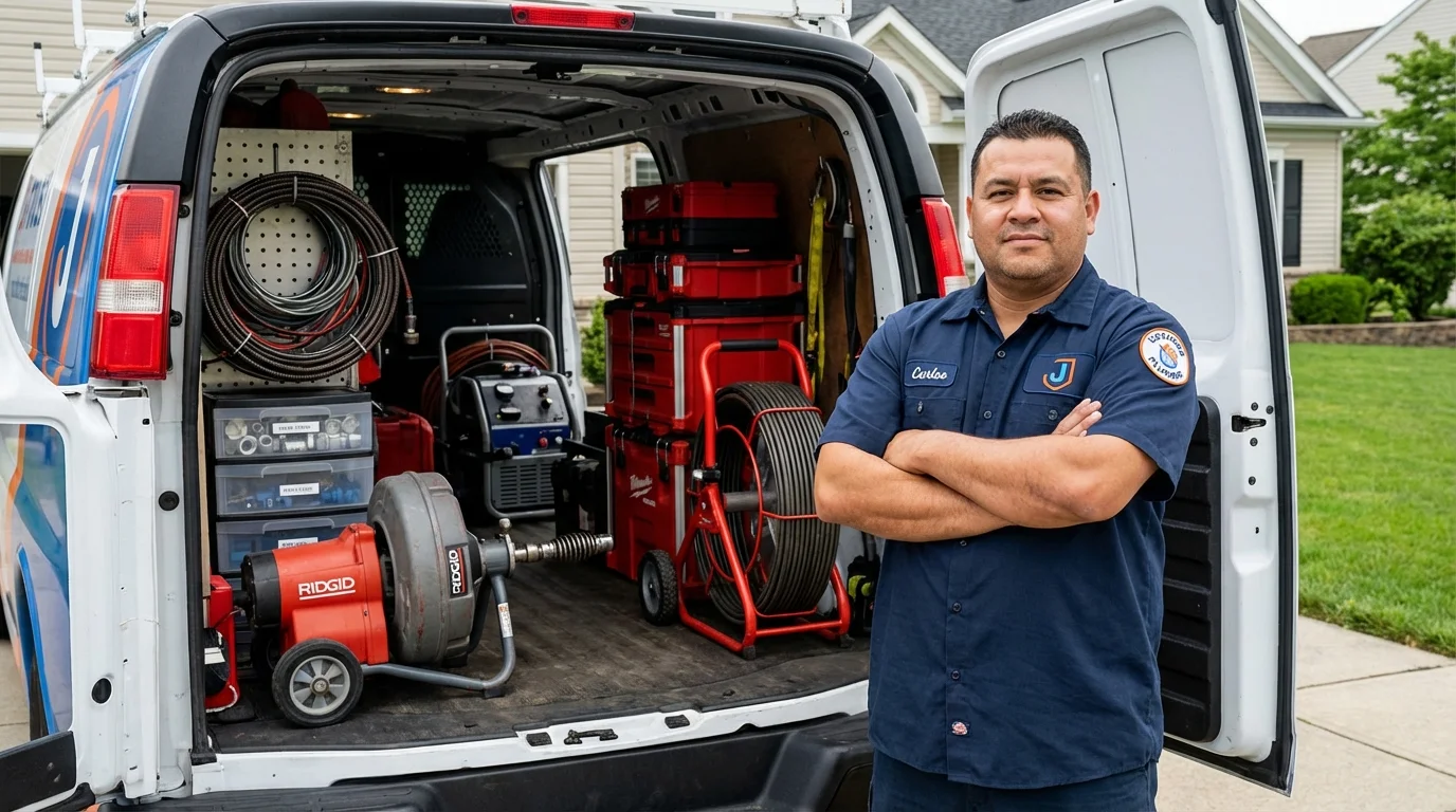 Professional drain cleaning equipment and Johns Plumbing LLC plumber in Blanchard