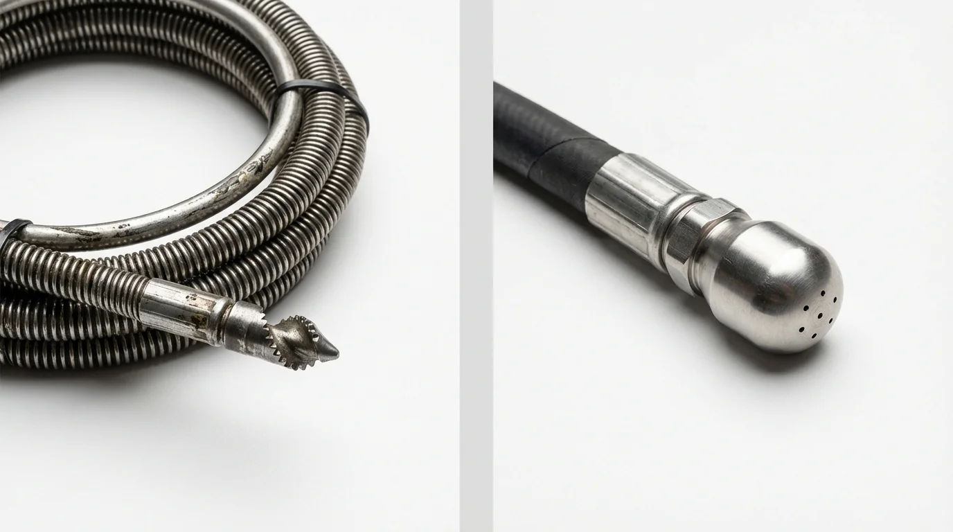 Drain snake cable and hydro jetting nozzle used for drain cleaning in Blanchard, OK
