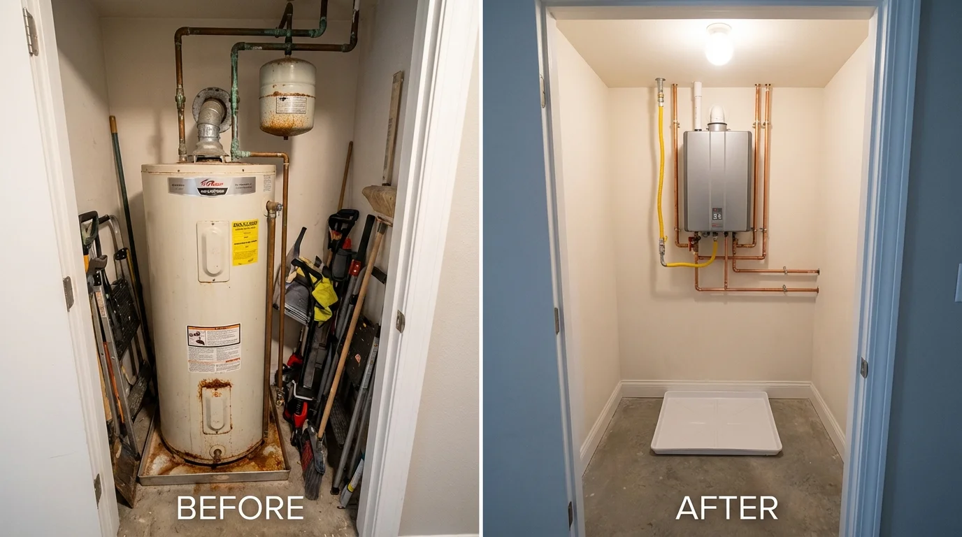 Tank water heater versus wall-mounted tankless unit comparison for Blanchard, OK homeowners