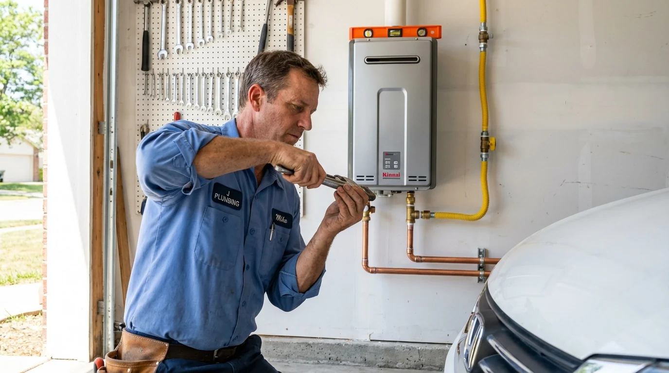 Tankless water heater installation by a Johns Plumbing LLC plumber in Blanchard